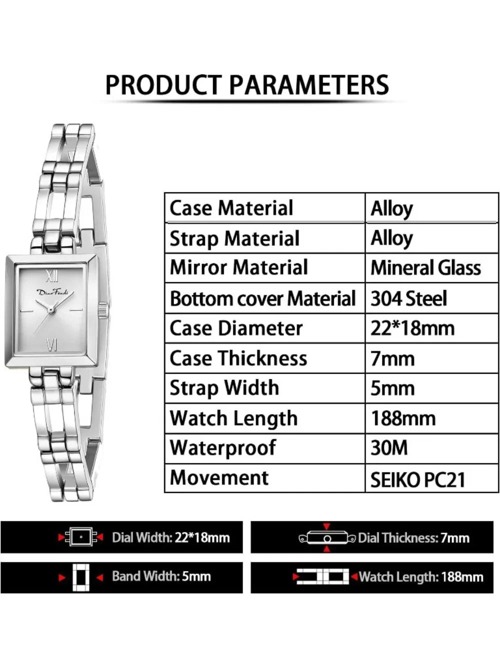 Women's Silver White Small Dainty Vintage Stainless Steel Band Quartz Watch